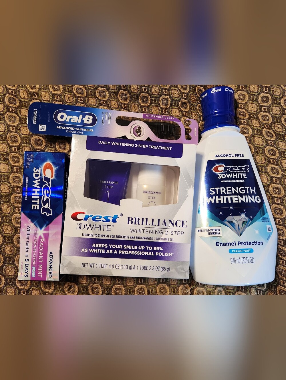 Crest Brilliance 2-Step Whitening Kit , Toothpaste, Toothbrush, Mouthwash.